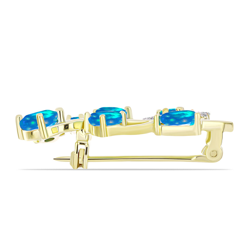 Broşă din Argint 925 Placat cu Aur ( 3.68 grame ) cu Opal Etiopian ”Paradis” și Topaz Alb 1.74 Carate 2 