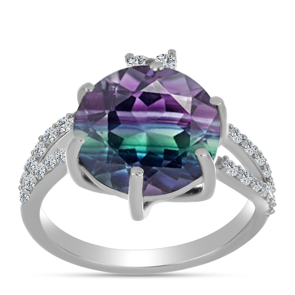 Inel din Argint 925 ( 3.43 grame ) cu Fluorit Zebra și Topaz Alb 8.57 Carate