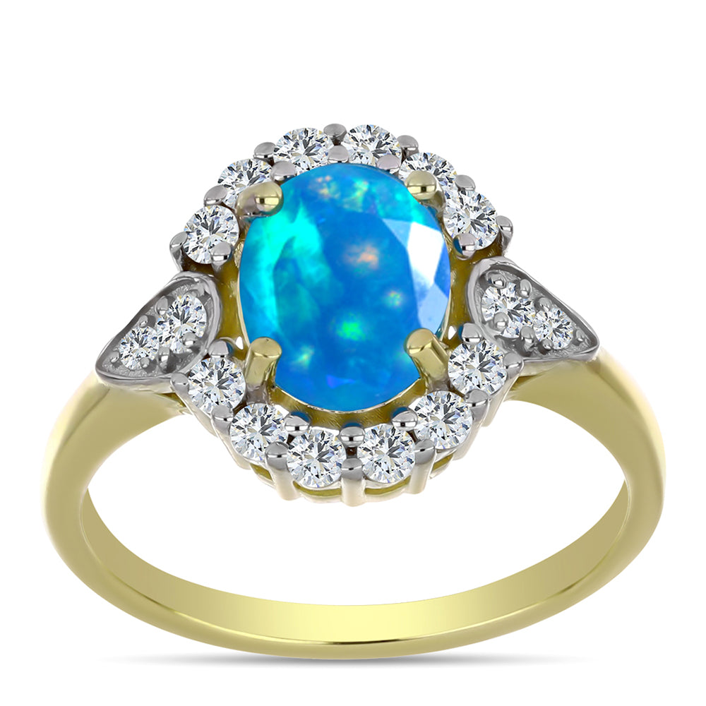 Inel din Argint 925 Placat cu Aur ( 2.85 grame ) cu Opal Etiopian ”Paradis” și Topaz Alb 1.64 Carate 3 