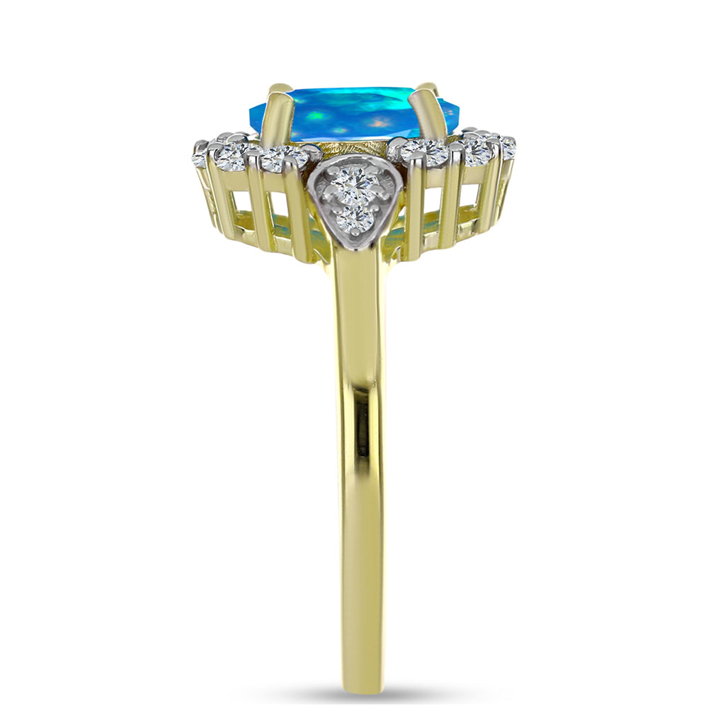 Inel din Argint 925 Placat cu Aur ( 2.85 grame ) cu Opal Etiopian ”Paradis” și Topaz Alb 1.64 Carate
