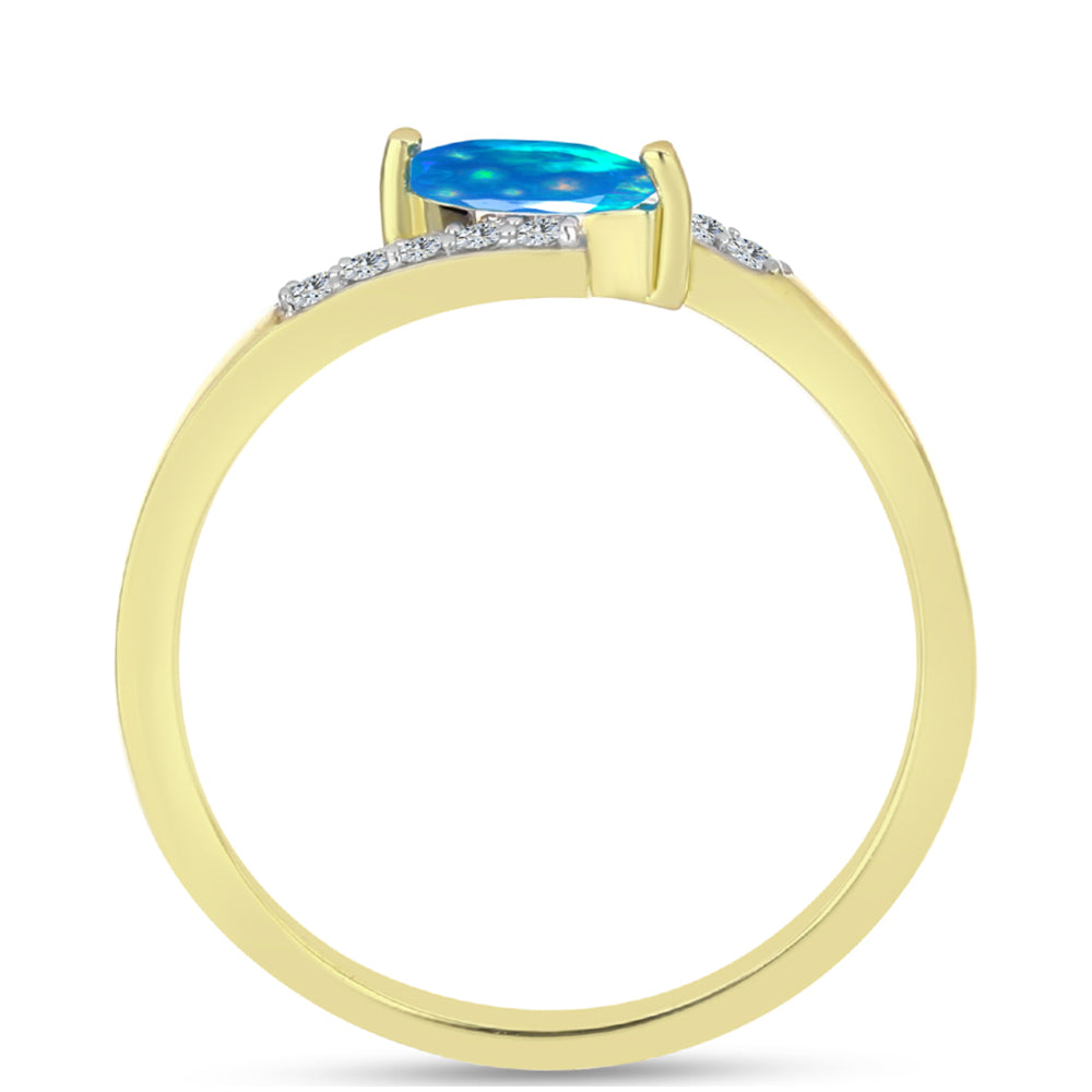 Inel din Argint 925 Placat cu Aur ( 1.84 grame ) cu Opal Etiopian ”Paradis” și Topaz Alb 0.23 Carate 2 