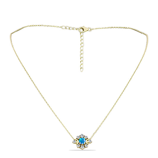 Colier din Argint 925 Placat cu Aur ( 3.92 grame ) cu Opal Etiopian ”Paradis” și Topaz Alb 0.67 Carate
