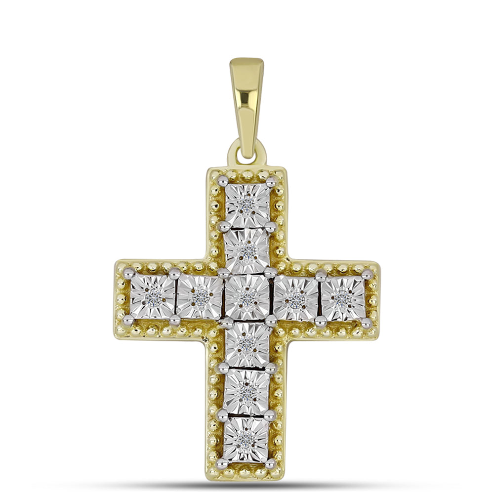 Cruce Pandantiv din Argint 925 Placat cu Aur ( 2.59 grame ) cu Diamant Alb 0.05 Carate 1 
