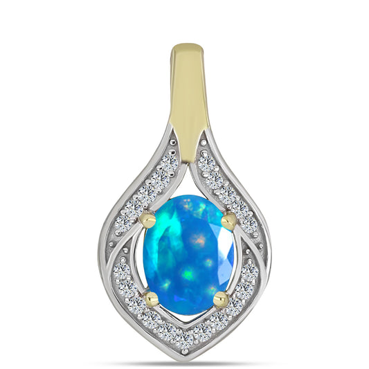 Pandantiv din Argint 925 Placat cu Aur ( 1.42 grame ) cu Opal Etiopian ”Paradis” și Topaz Alb 0.91 Carate