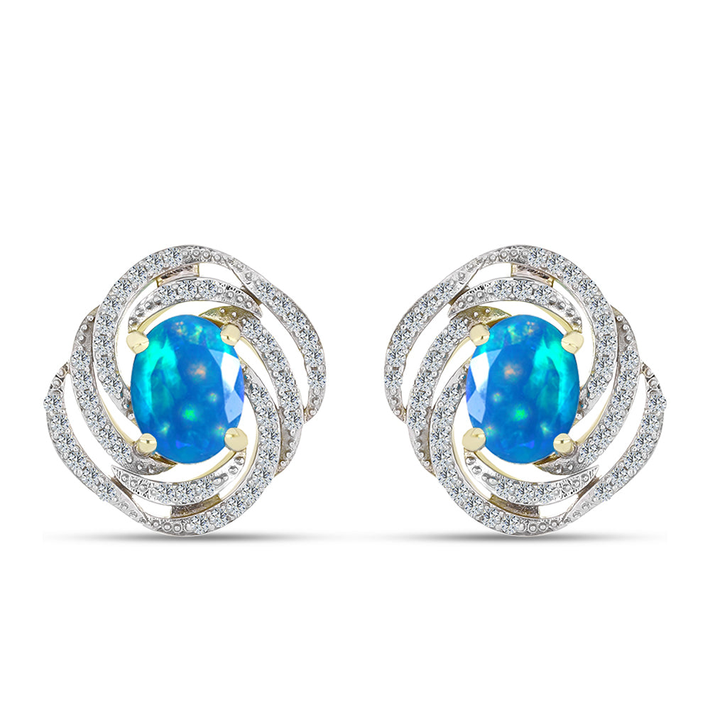Cercei din Argint 925 Placat cu Aur ( 4.79 grame ) cu Opal Etiopian ”Paradis” și Topaz Alb 2.02 Carate
