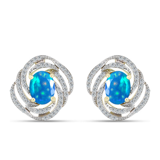 Cercei din Argint 925 Placat cu Aur ( 4.79 grame ) cu Opal Etiopian ”Paradis” și Topaz Alb 2.02 Carate