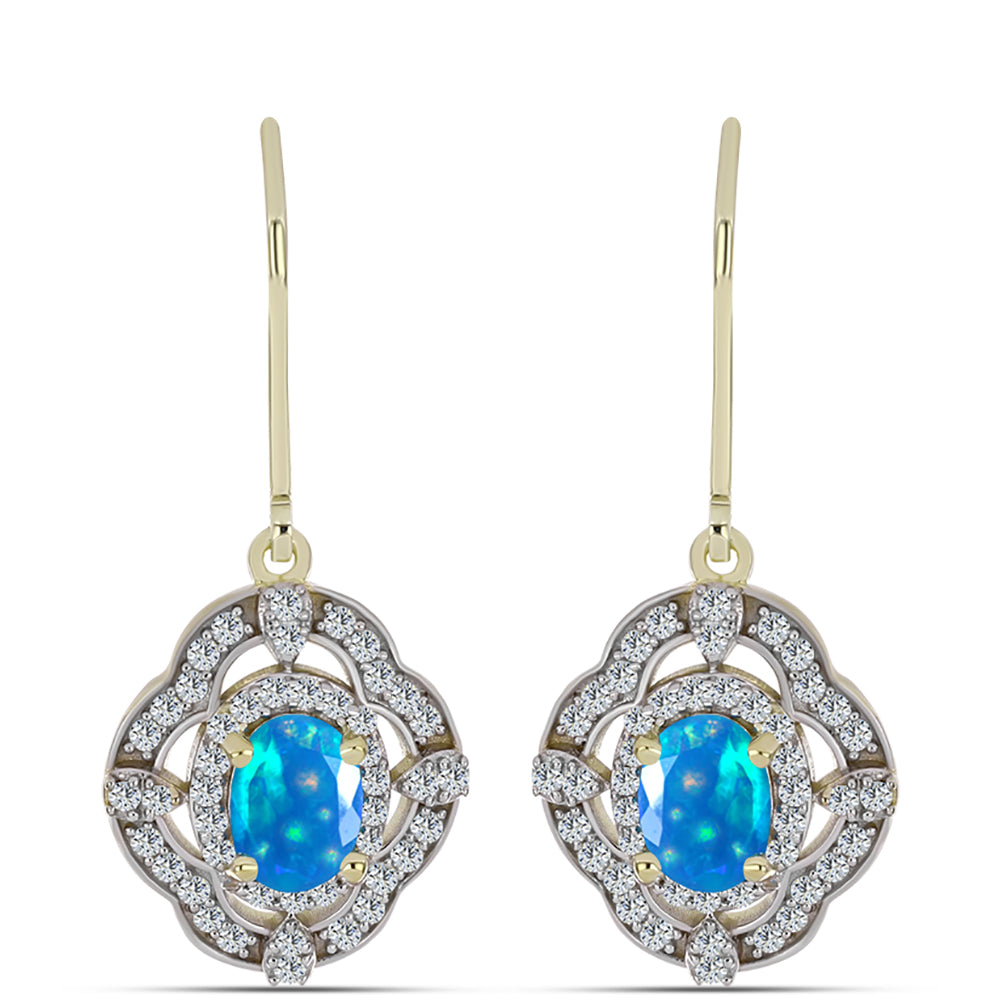 Cercei din Argint 925 Placat cu Aur ( 4.12 grame ) cu Opal Etiopian ”Paradis” și Topaz Alb 1.7 Carate 1 