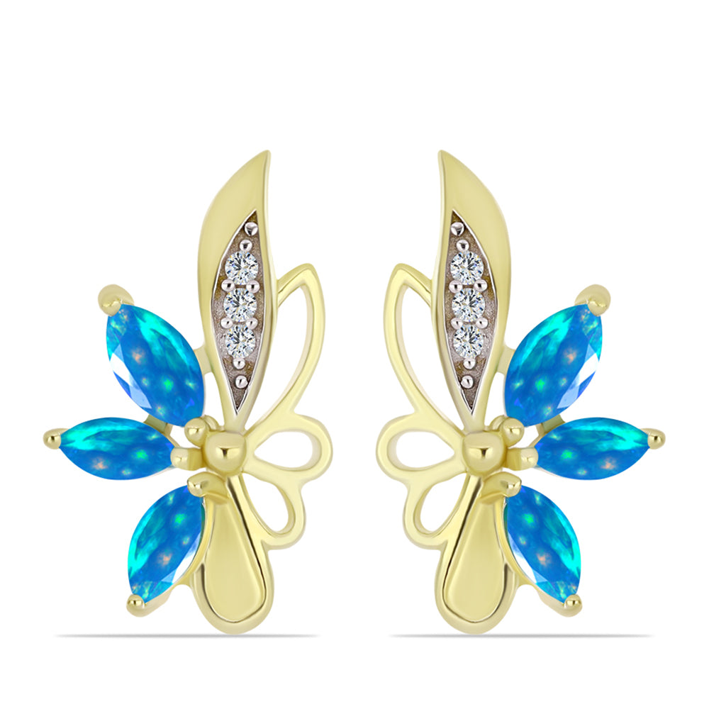 Cercei din Argint 925 Placat cu Aur ( 3.66 grame ) cu Opal Etiopian ”Paradis” și Topaz Alb 0.7 Carate 1 