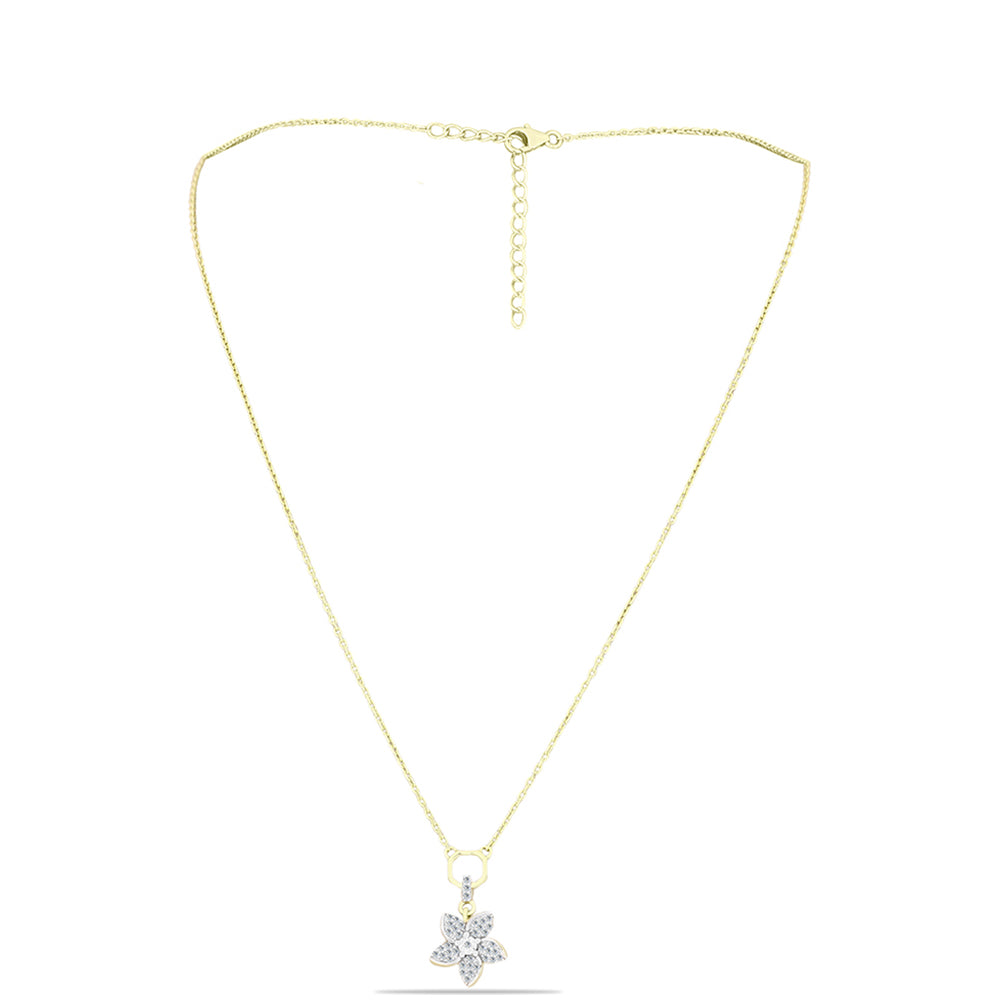 Colier din Argint 925 Placat cu Aur ( 3.48 grame ) cu Diamant Alb și Topaz Alb 0.23 Carate