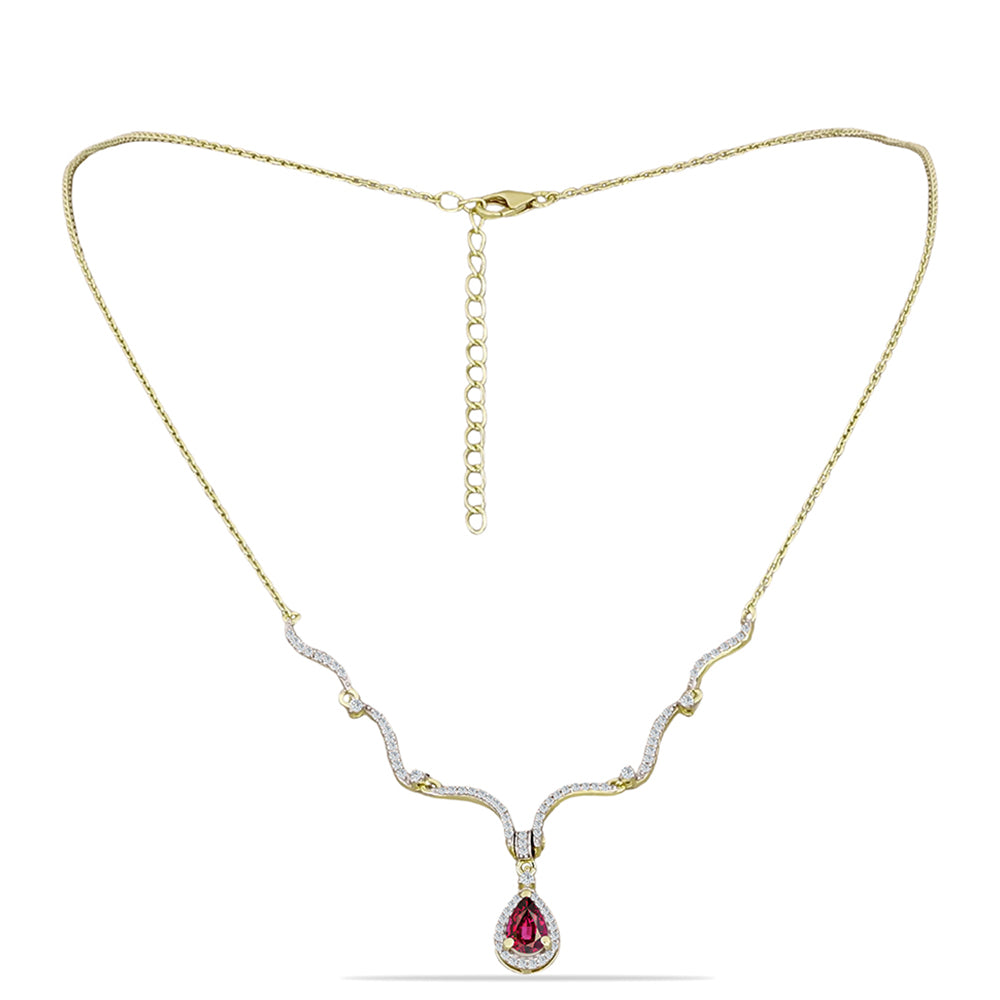 Colier din Argint 925 Placat cu Aur ( 4.65 grame ) cu Granat Rodolit și Topaz Alb 1.46 Carate 1 