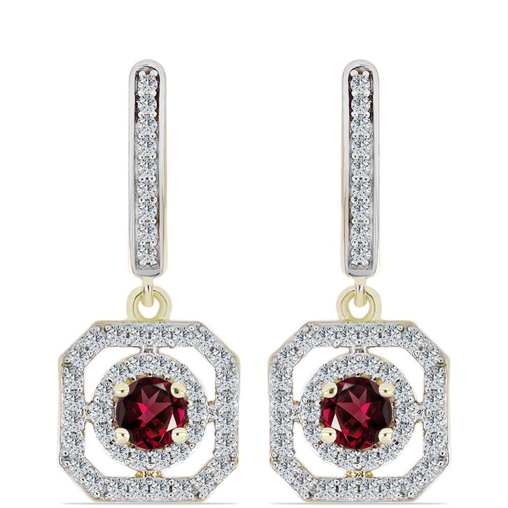 Cercei din Argint 925 Placat cu Aur ( 4 grame ) cu Granat Rodolit și Topaz Alb 1.32 Carate 1 