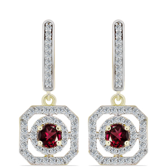 Cercei din Argint 925 Placat cu Aur ( 4 grame ) cu Granat Rodolit și Topaz Alb 1.32 Carate