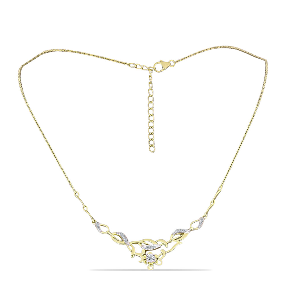 Colier din Argint 925 Placat cu Aur ( 4.58 grame ) cu Diamant Alb și Topaz Alb 0.11 Carate