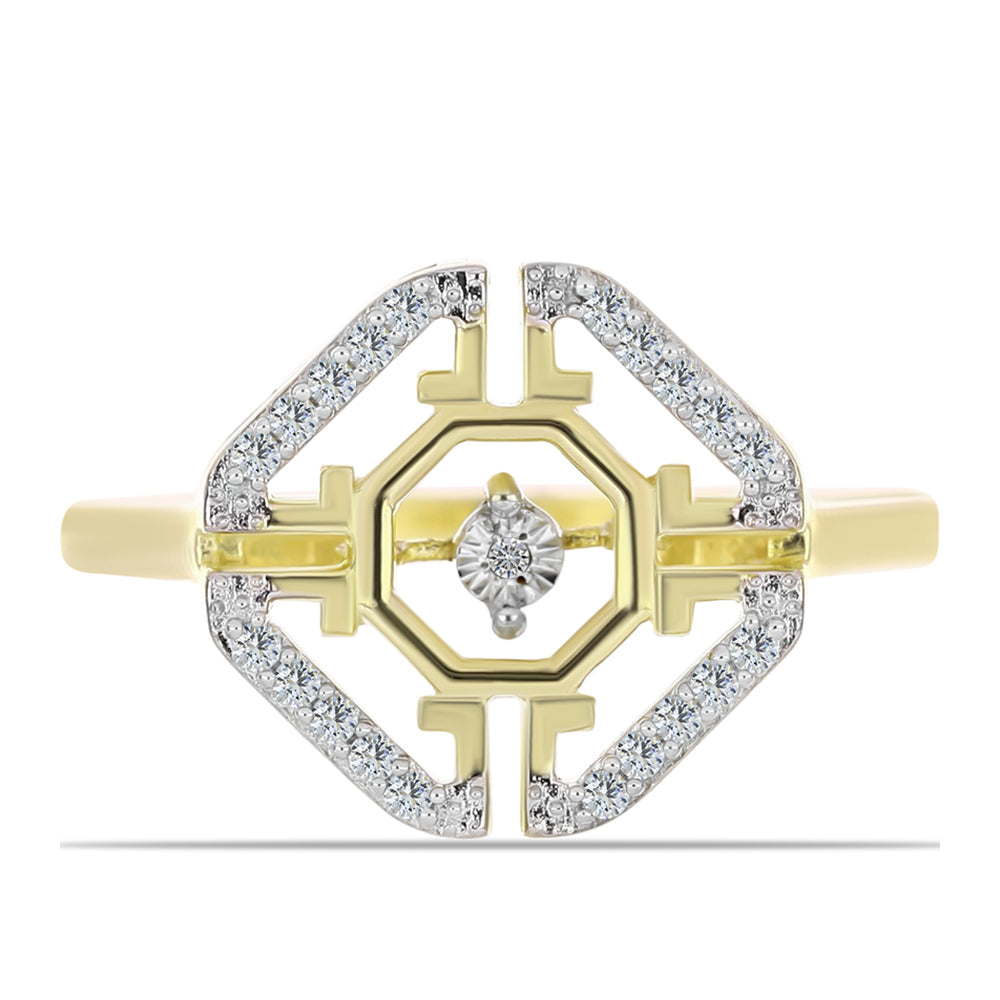 Inel din Argint 925 Placat cu Aur ( 4.32 grame ) cu Diamant Alb și Topaz Alb 0.19 Carate 1 