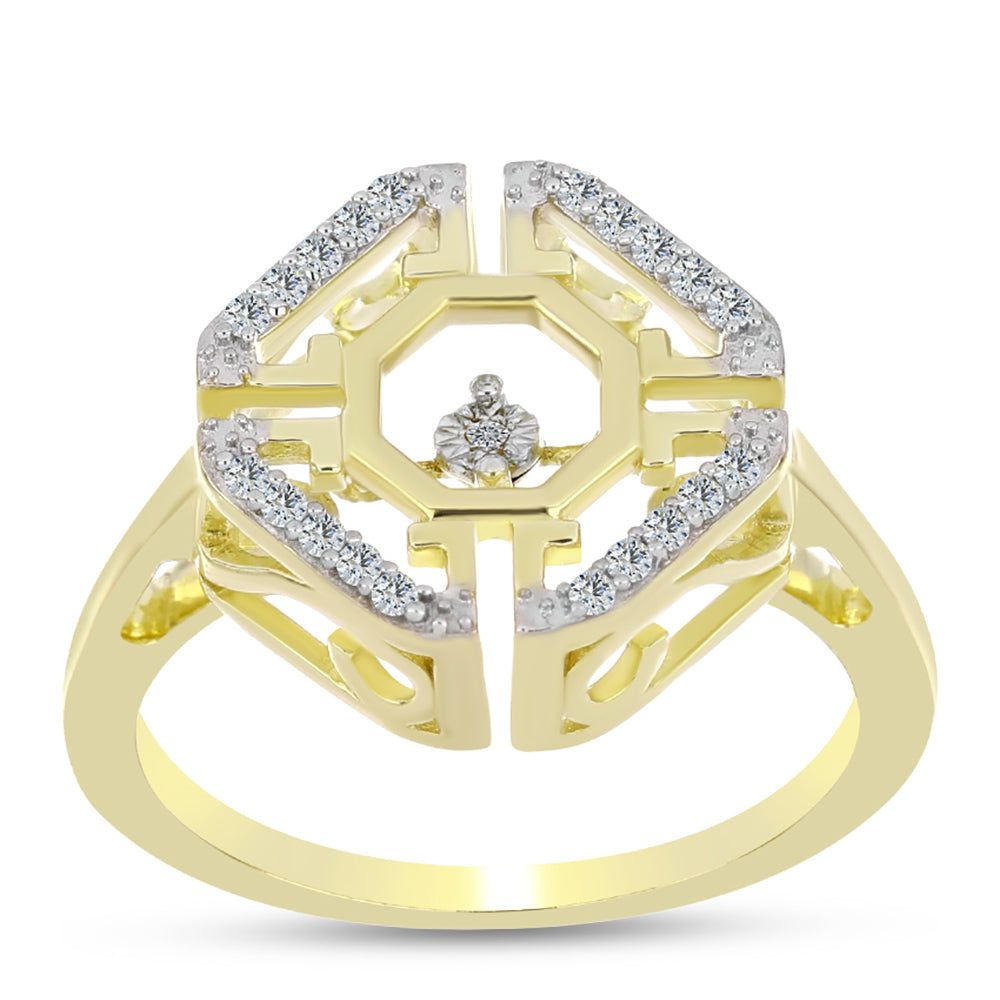 Inel din Argint 925 Placat cu Aur ( 4.32 grame ) cu Diamant Alb și Topaz Alb 0.19 Carate