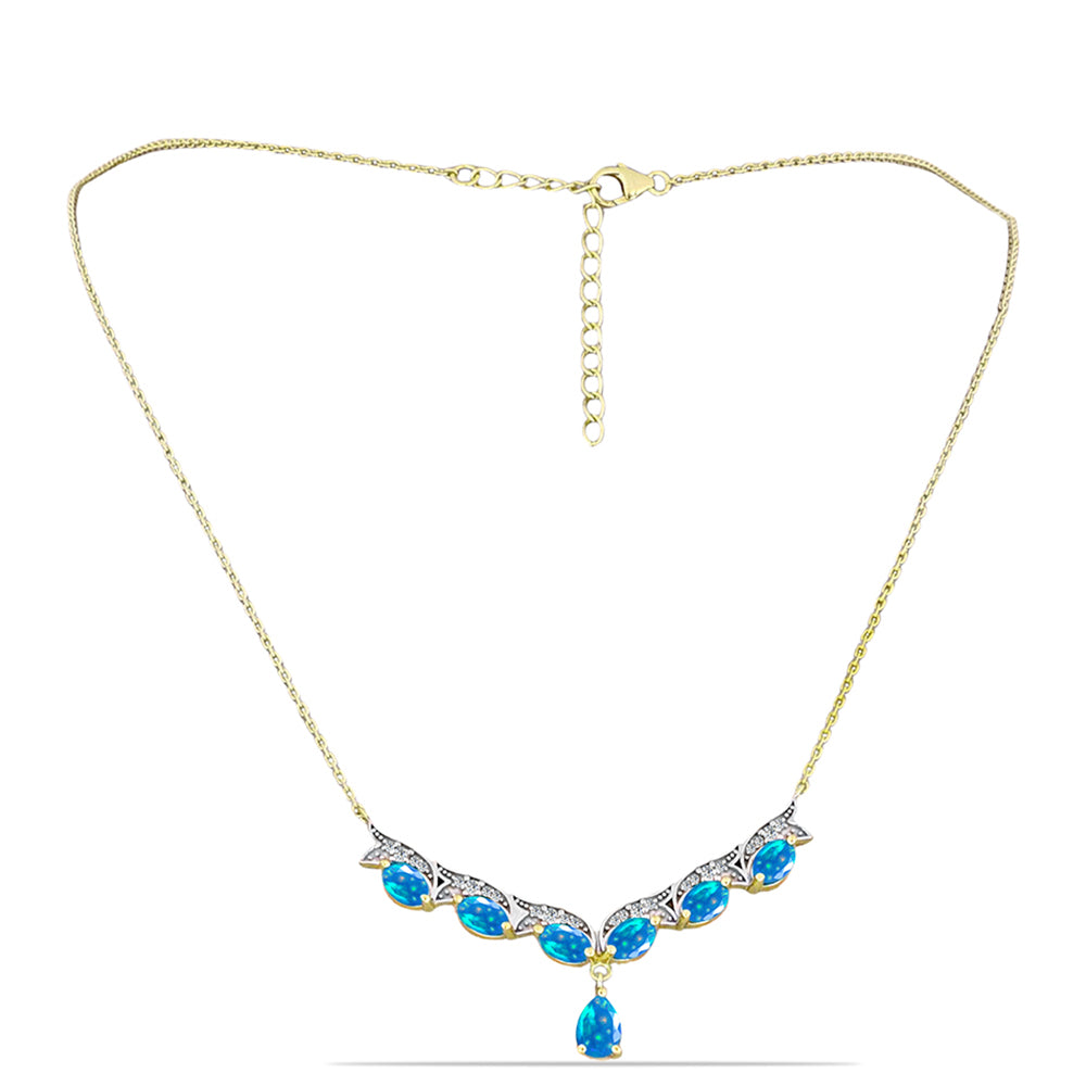Colier din Argint 925 Placat cu Aur ( 6.22 grame ) cu Opal Etiopian ”Paradis” și Topaz Alb 2.42 Carate 1 