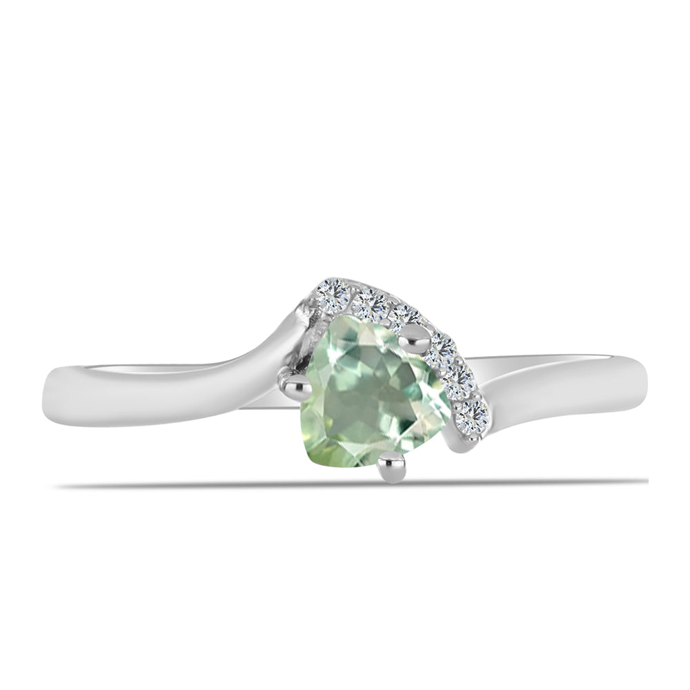 Inel din Argint 925 ( 1.94 grame ) cu Ametist Verde și Topaz Alb 0.47 Carate 1 