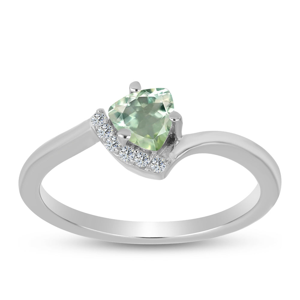 Inel din Argint 925 ( 1.94 grame ) cu Ametist Verde și Topaz Alb 0.47 Carate