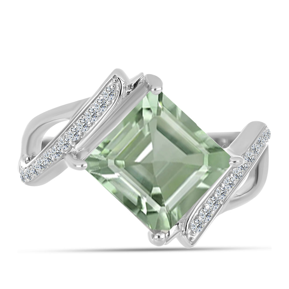 Inel din Argint 925 ( 3.32 grame ) cu Ametist Verde și Topaz Alb 3.49 Carate 1 