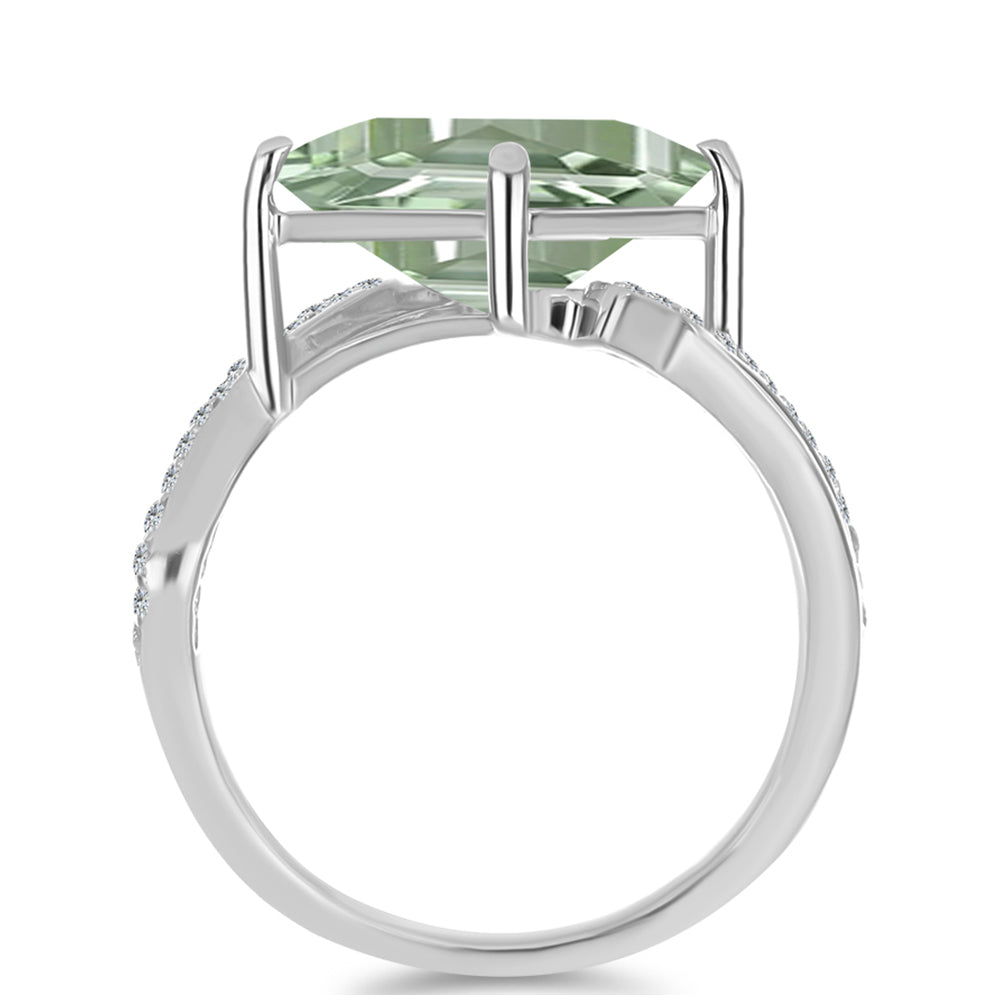 Inel din Argint 925 ( 3.32 grame ) cu Ametist Verde și Topaz Alb 3.49 Carate
