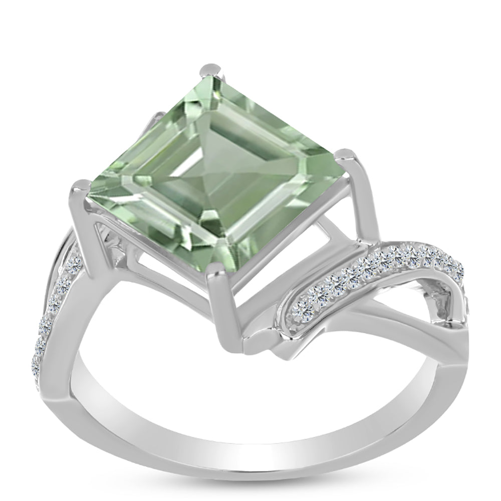 Inel din Argint 925 ( 3.32 grame ) cu Ametist Verde și Topaz Alb 3.49 Carate 3 