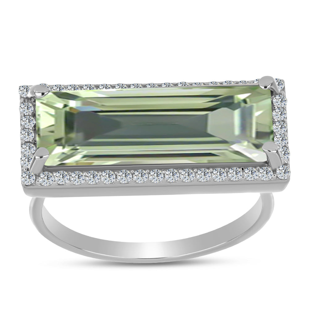 Inel din Argint 925 ( 3.49 grame ) cu Ametist Verde și Topaz Alb 5.96 Carate