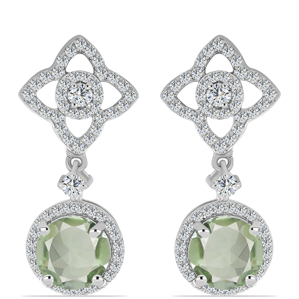 Cercei din Argint 925 ( 4.88 grame ) cu Ametist Verde și Topaz Alb 4.77 Carate 1 