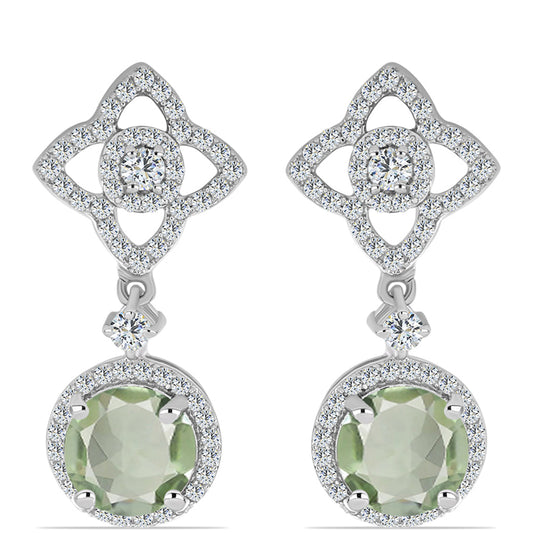 Cercei din Argint 925 ( 4.88 grame ) cu Ametist Verde și Topaz Alb 4.77 Carate