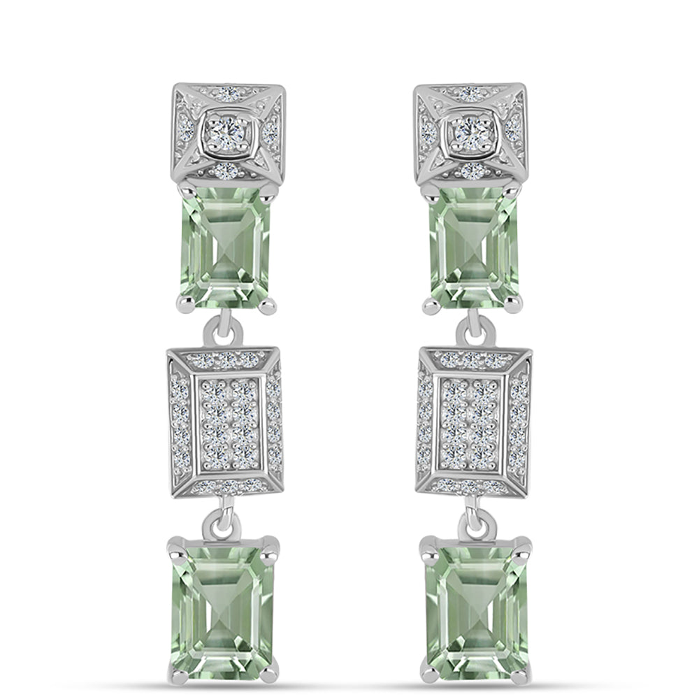 Cercei din Argint 925 ( 5.77 grame ) cu Ametist Verde și Topaz Alb 5.25 Carate 1 