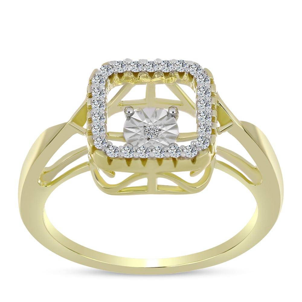Inel din Argint 925 Placat cu Aur ( 4 grame ) cu Diamant Alb și Topaz Alb 0.23 Carate 3 