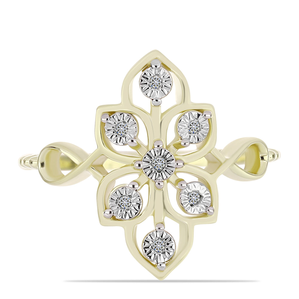 Inel din Argint 925 Placat cu Aur ( 3.24 grame ) cu Diamant Alb 0.04 Carate 1 