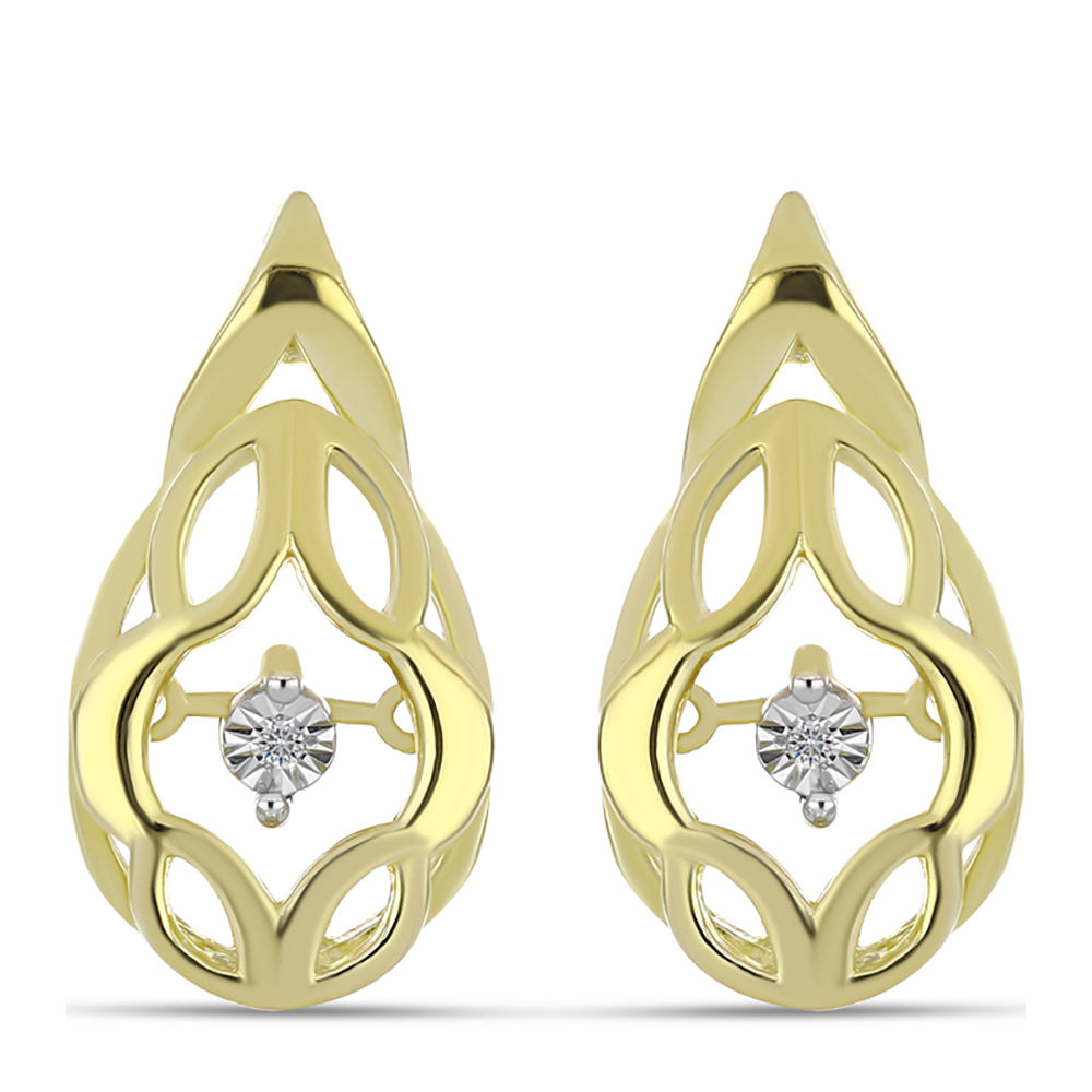 Cercei din Argint 925 Placat cu Aur ( 4.91 grame ) cu Diamant Alb 0.01 Carate 1 