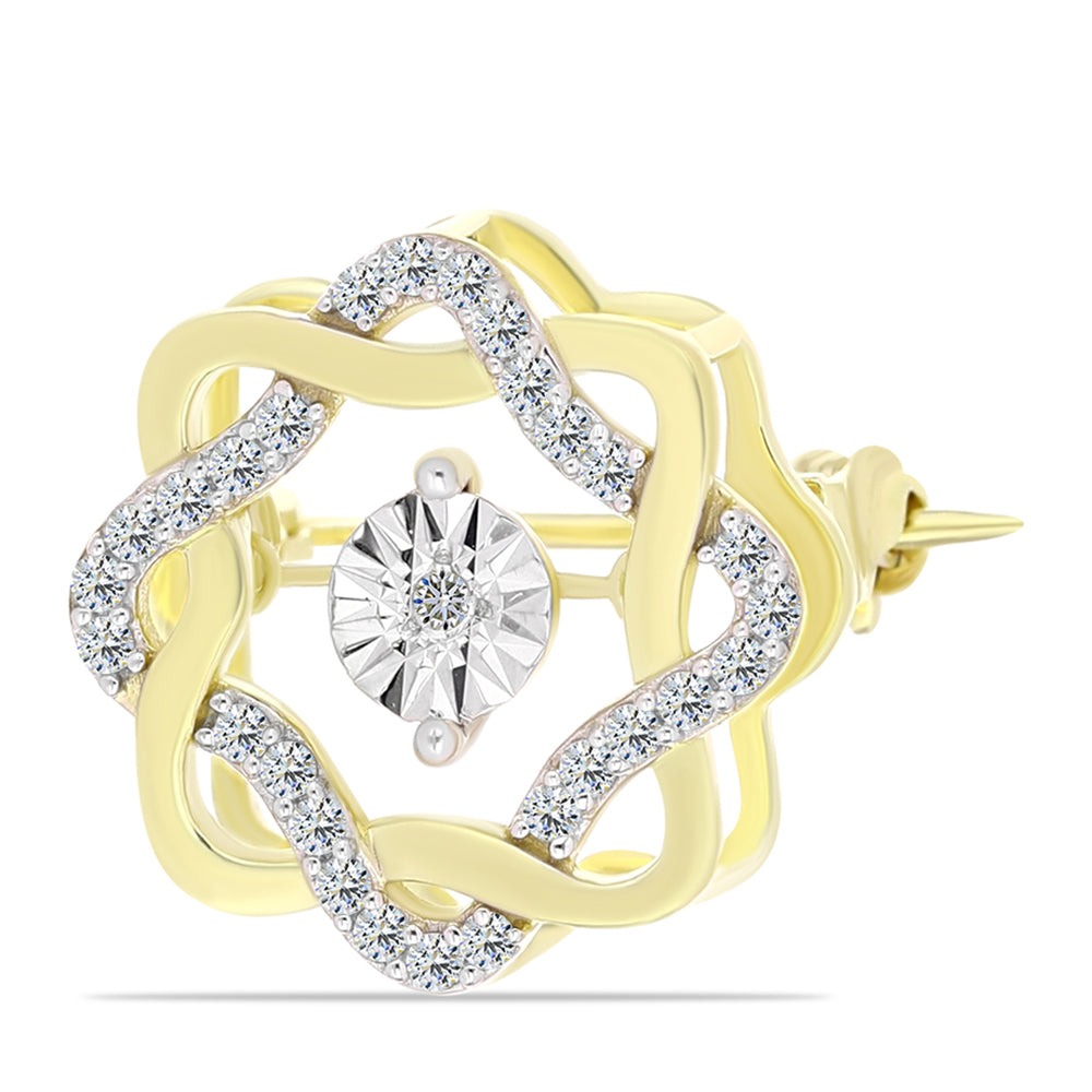Broşă din Argint 925 Placat cu Aur ( 2.27 grame ) cu Diamant Alb și Topaz Alb 0.25 Carate 1 