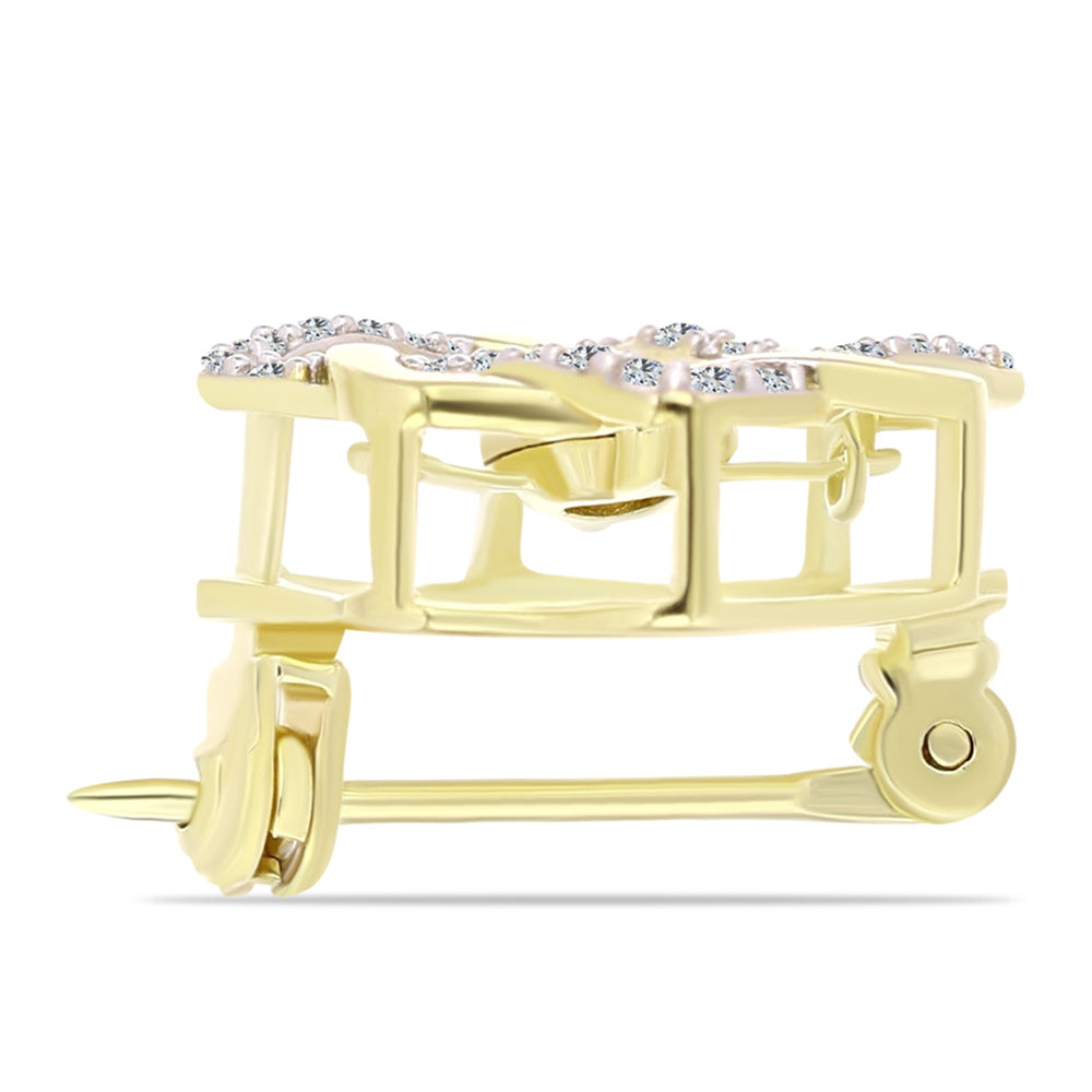 Broşă din Argint 925 Placat cu Aur ( 2.27 grame ) cu Diamant Alb și Topaz Alb 0.25 Carate 2 