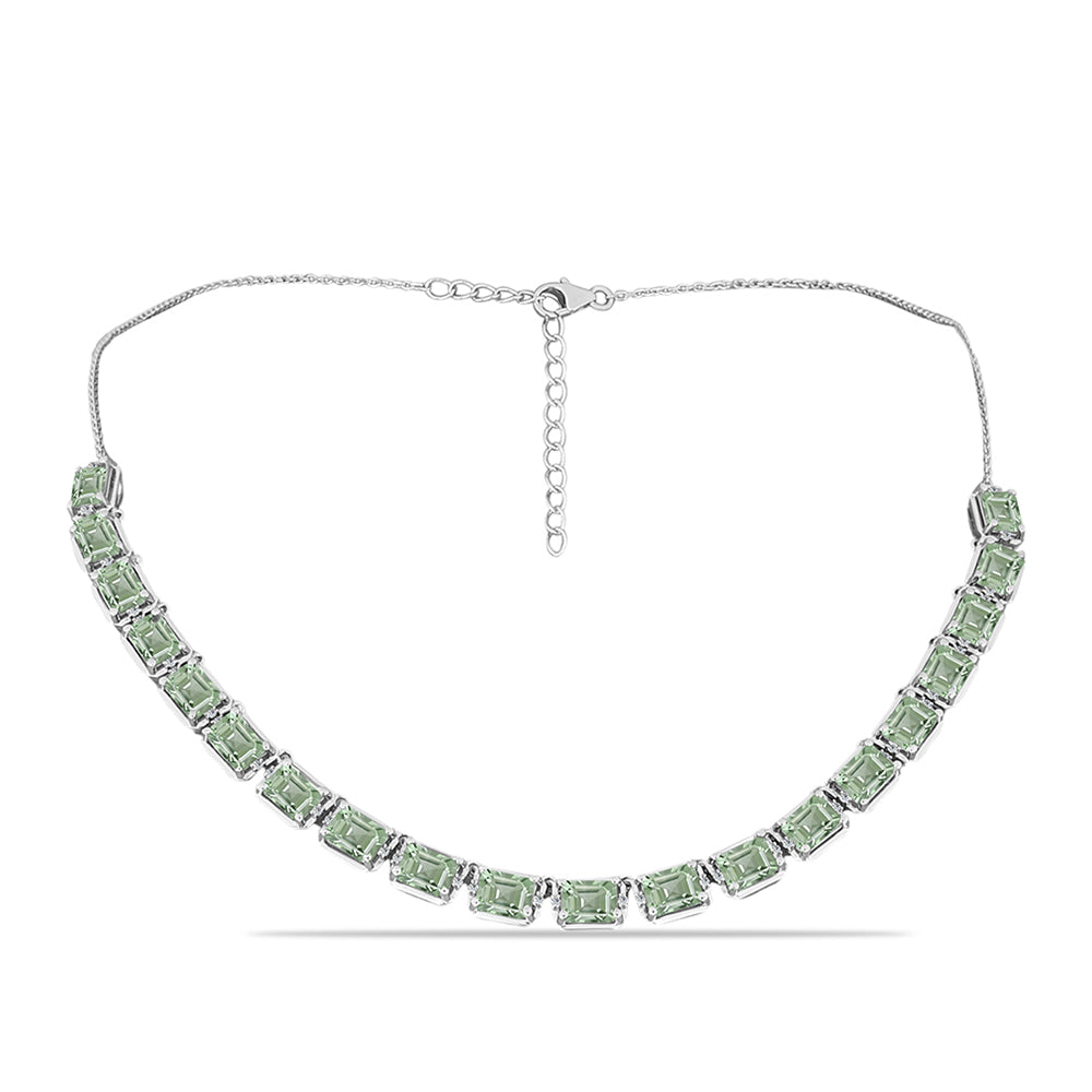 Colier din Argint 925 ( 13.82 grame ) cu Ametist Verde și Topaz Alb 18.38 Carate