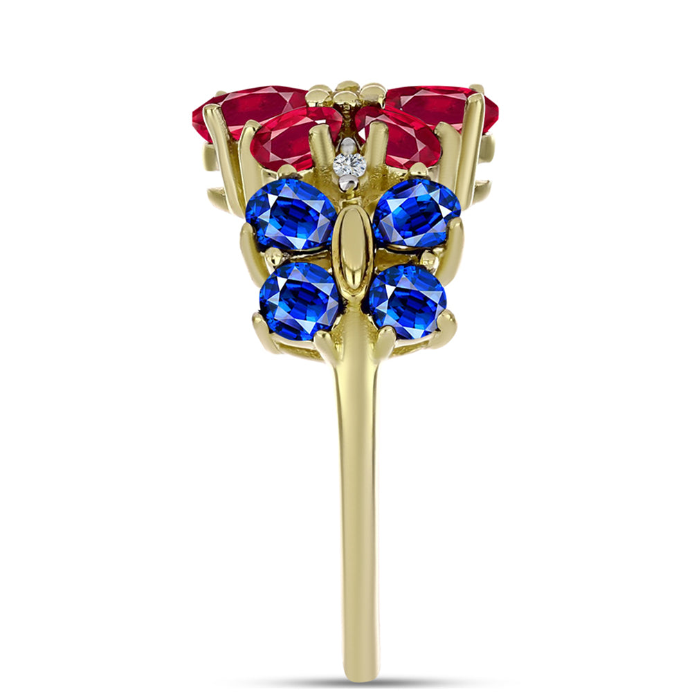 Inel din Argint 925 Placat cu Aur ( 3.57 grame ) cu Rubin Malagasy și Safir Albastru Australian 3.1 Carate