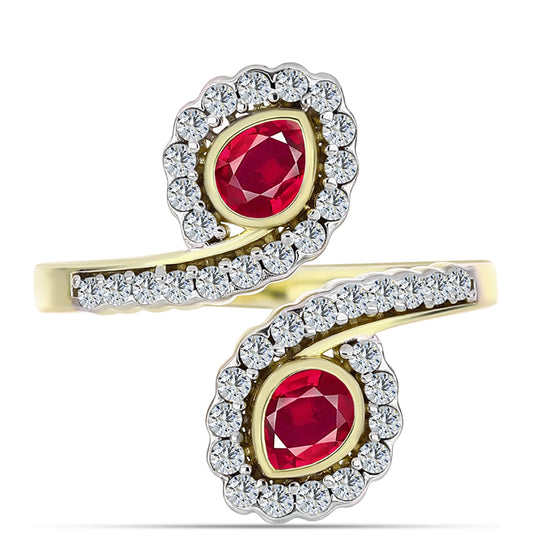 Inel din Argint 925 Placat cu Aur ( 4.12 grame ) cu Rubin Malagasy și Topaz Alb 1.62 Carate