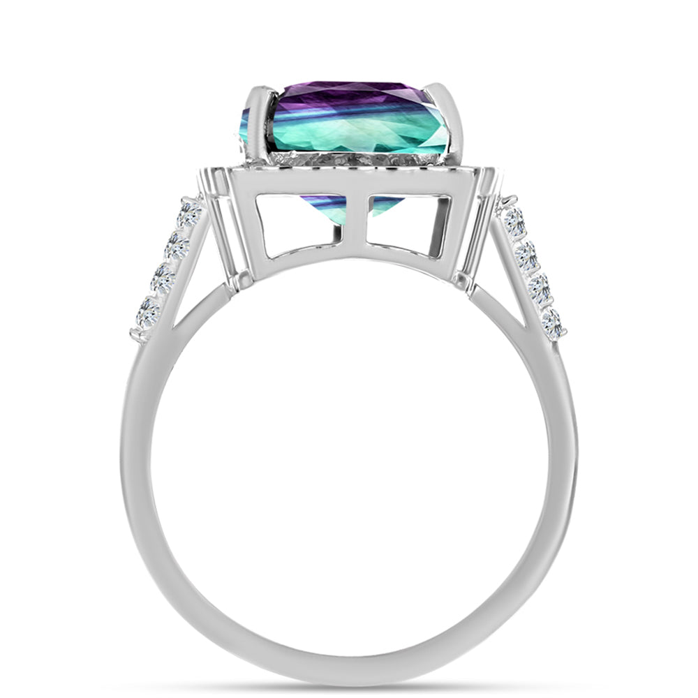 Inel din Argint 925 ( 3.58 grame ) cu Fluorit Zebra și Topaz Alb 8.5 Carate