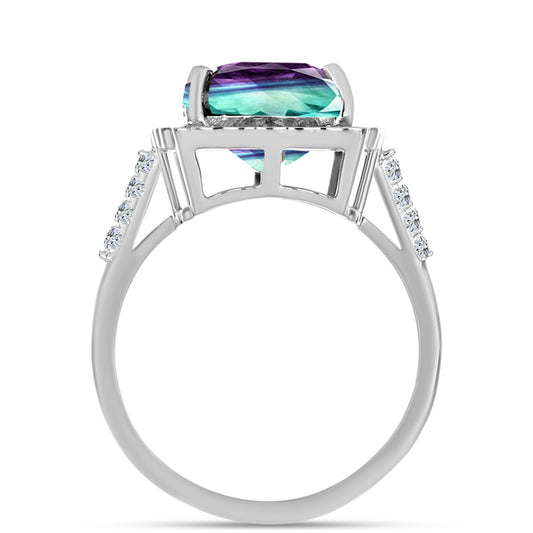 Inel din Argint 925 ( 3.58 grame ) cu Fluorit Zebra și Topaz Alb 8.5 Carate