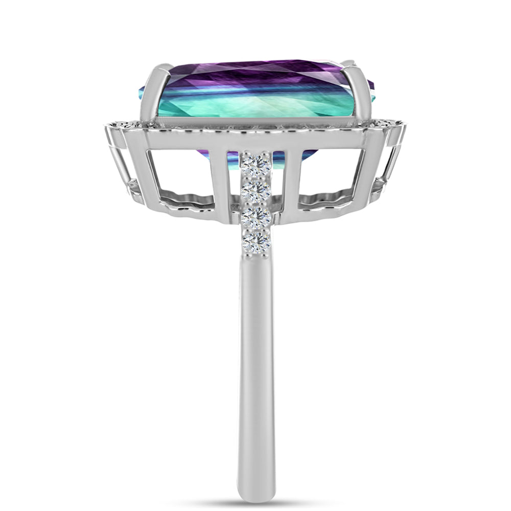 Inel din Argint 925 ( 3.58 grame ) cu Fluorit Zebra și Topaz Alb 8.5 Carate