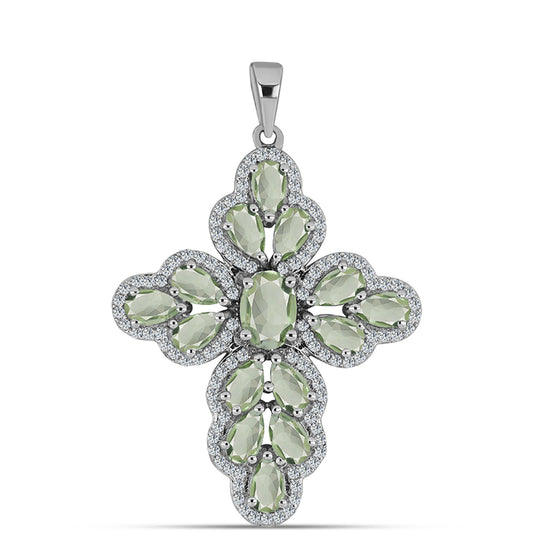 Cruce Pandantiv din Argint 925 ( 4.03 grame ) cu Ametist Verde și Topaz Alb 4.43 Carate