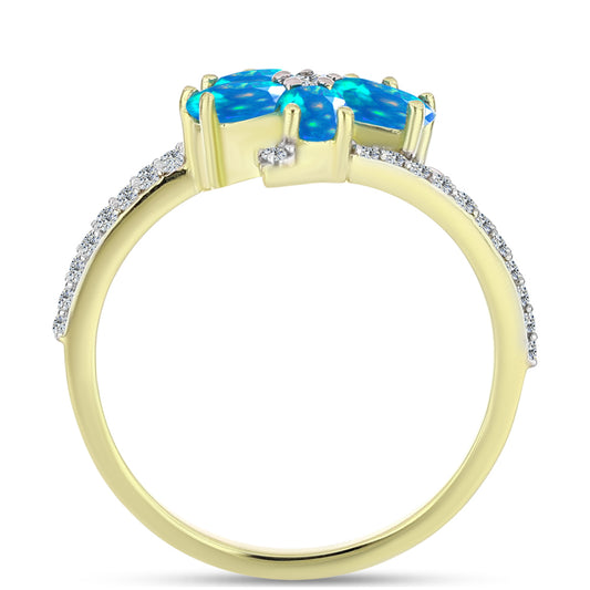 Inel din Argint 925 Placat cu Aur ( 3.1 grame ) cu Opal Etiopian ”Paradis” și Topaz Alb 1.28 Carate