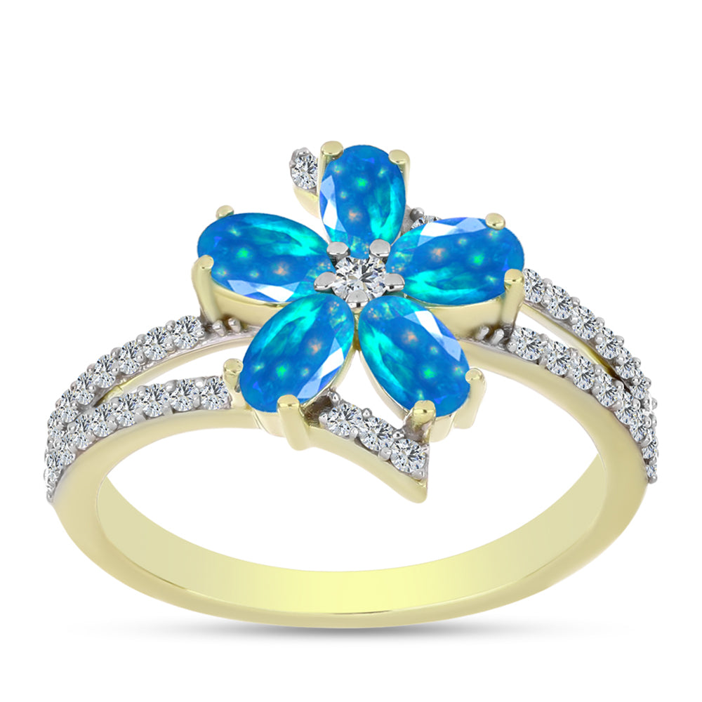 Inel din Argint 925 Placat cu Aur ( 3.1 grame ) cu Opal Etiopian ”Paradis” și Topaz Alb 1.28 Carate 3 