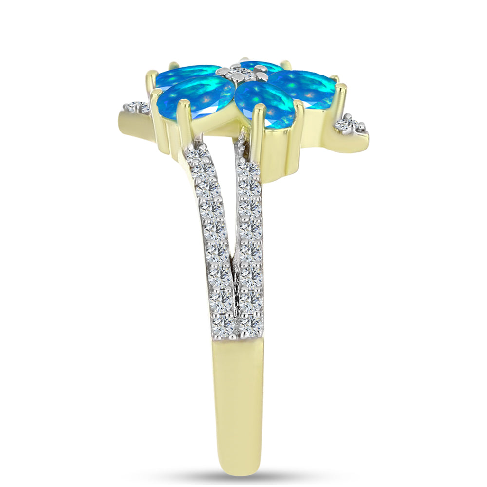 Inel din Argint 925 Placat cu Aur ( 3.1 grame ) cu Opal Etiopian ”Paradis” și Topaz Alb 1.28 Carate 4 