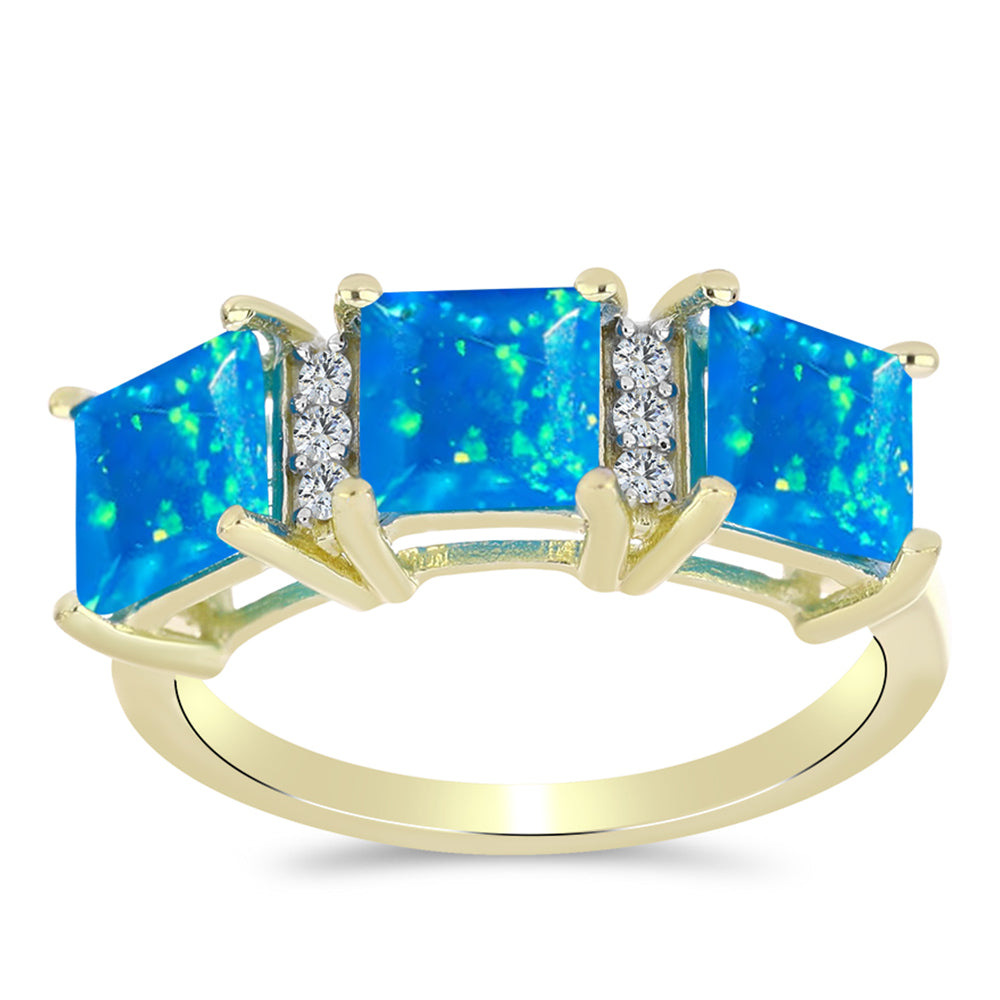 Inel din Argint 925 Placat cu Aur ( 3 grame ) cu Opal Etiopian ”Paradis” și Topaz Alb 2.09 Carate 3 