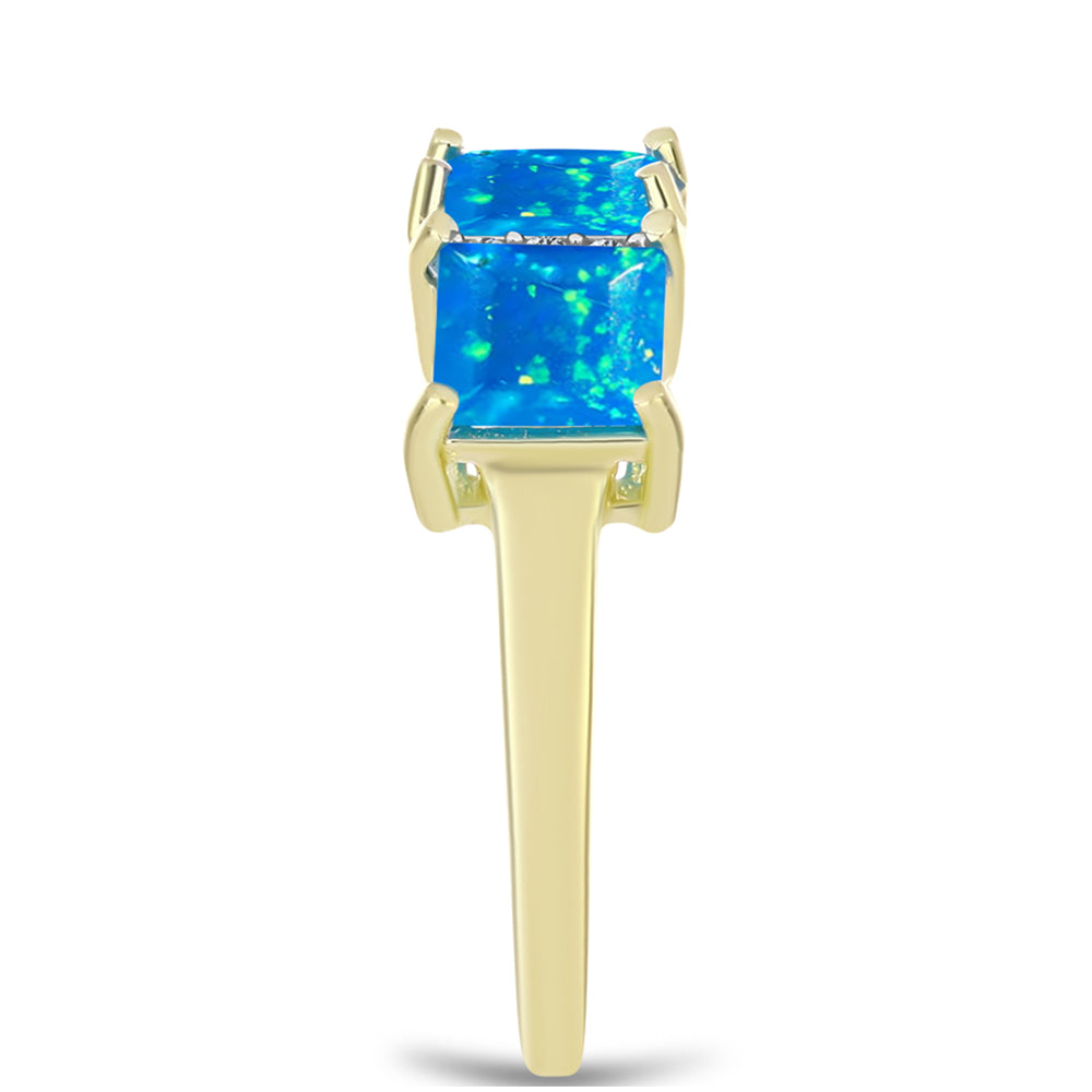 Inel din Argint 925 Placat cu Aur ( 3 grame ) cu Opal Etiopian ”Paradis” și Topaz Alb 2.09 Carate