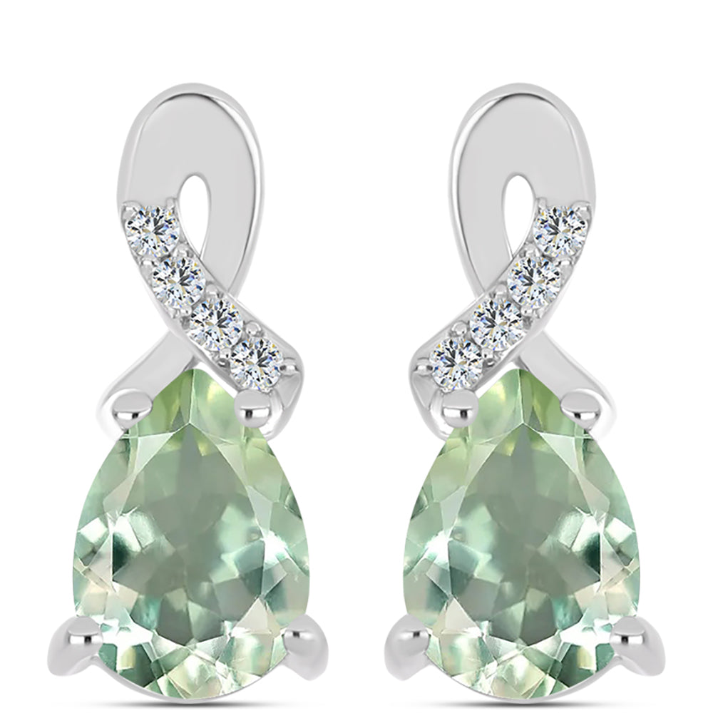 Cercei din Argint 925 ( 2.3 grame ) cu Ametist Verde și Topaz Alb 1.22 Carate
