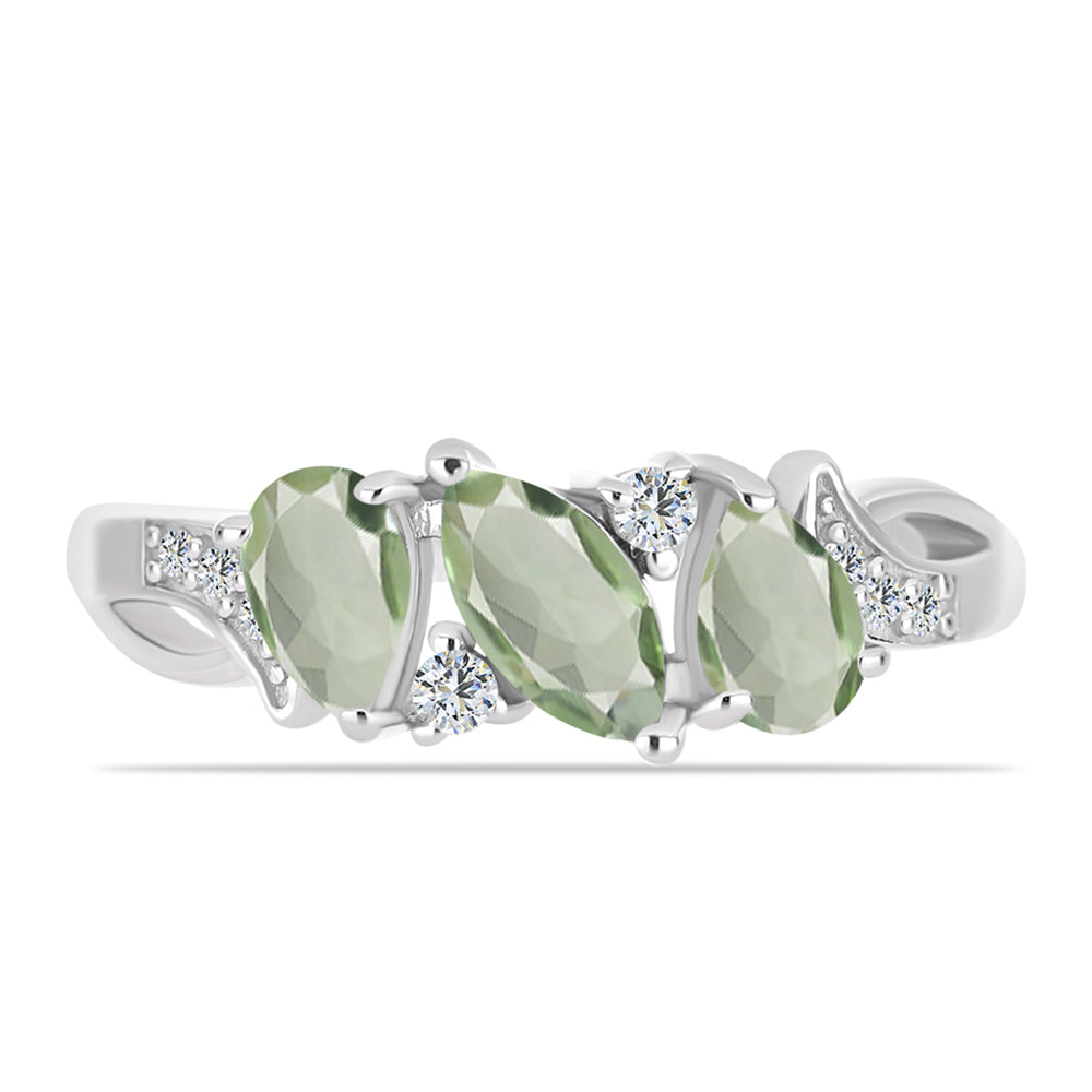 Inel din Argint 925 ( 2.93 grame ) cu Ametist Verde și Topaz Alb 1.44 Carate