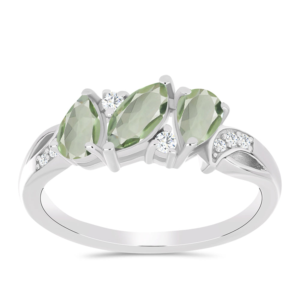 Inel din Argint 925 ( 2.93 grame ) cu Ametist Verde și Topaz Alb 1.44 Carate 3 