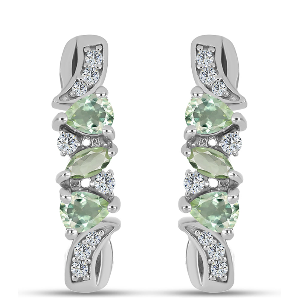 Cercei din Argint 925 ( 4.25 grame ) cu Ametist Verde și Topaz Alb 0.91 Carate 1 